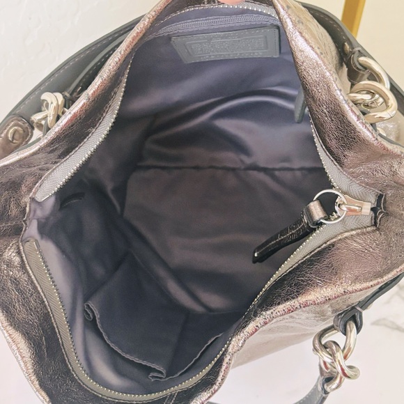 COACH Brooke Handbag Leather Pewter Silver Metallic Hobo Bag Purse F17165 - Picture 12 of 13